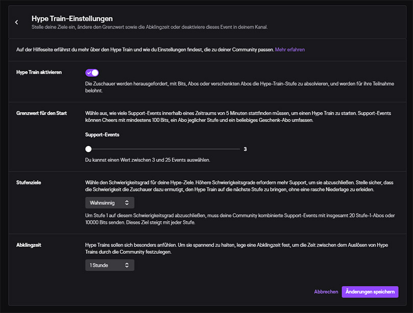 Twitch Hype Train Einstellungen